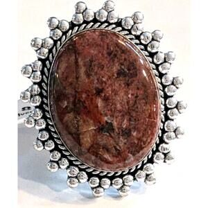 NWT Womens Large Stone Mukaite German Silver Ornate Oval Statement Ring Size 8